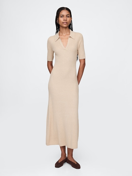 Image number 1 showing, CashSoft Rib Maxi Polo Sweater Dress