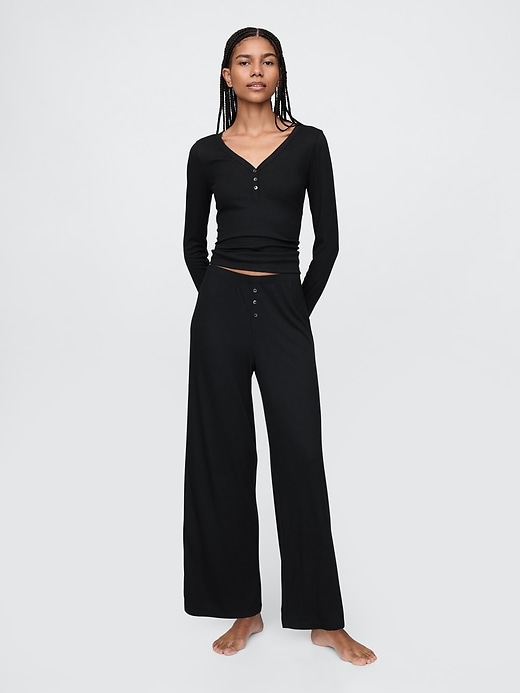 Image number 1 showing, Mini Rib Wide-Leg PJ Pants