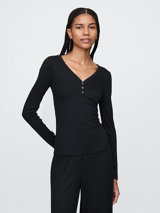 Image number 1 showing, Mini Rib Henley PJ Top