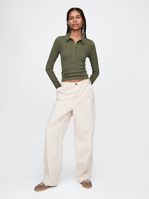 Image number 3 showing, Modern Wide Rib Cropped Polo Shirt