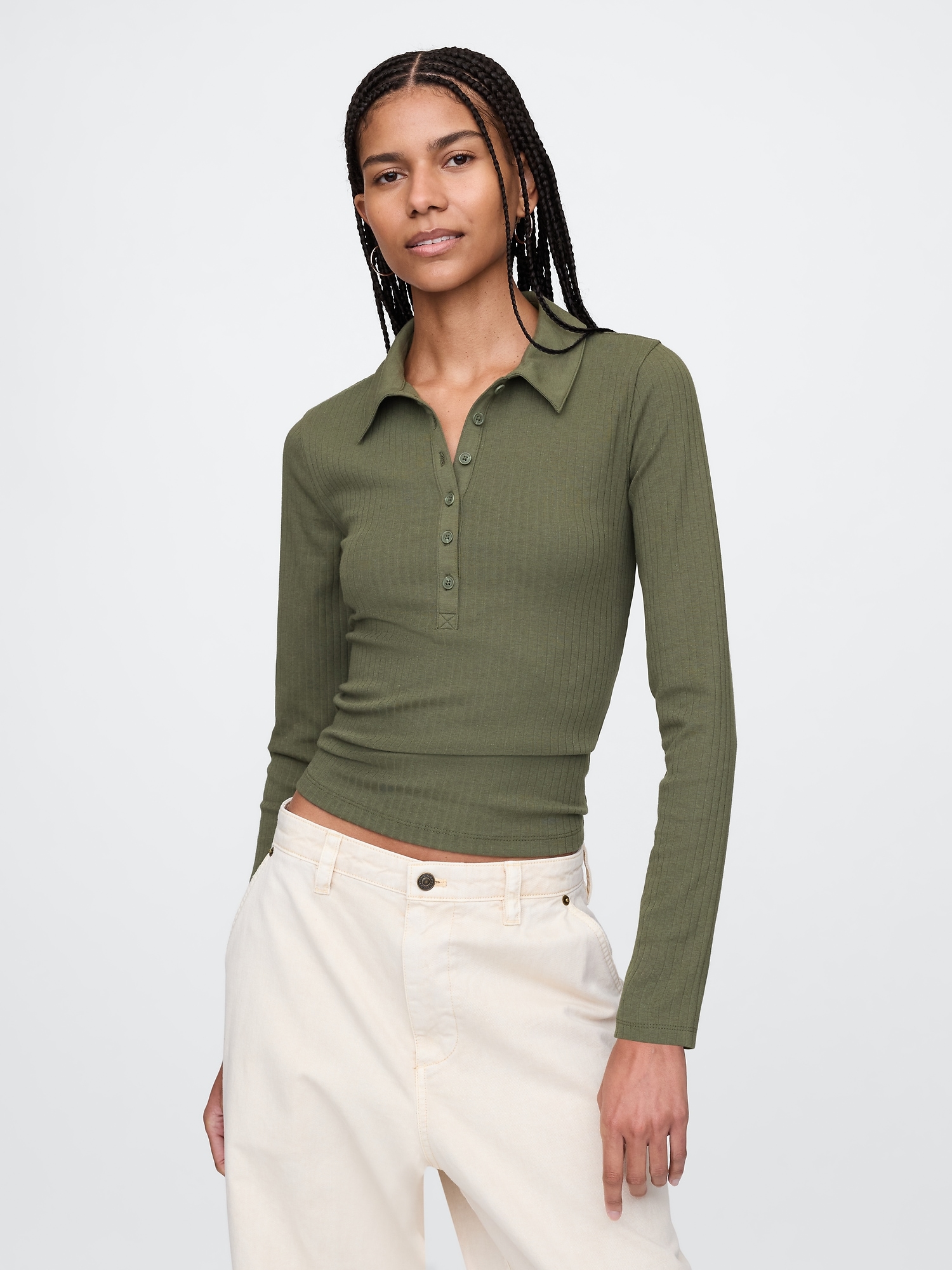 Modern Wide Rib Cropped Polo Shirt