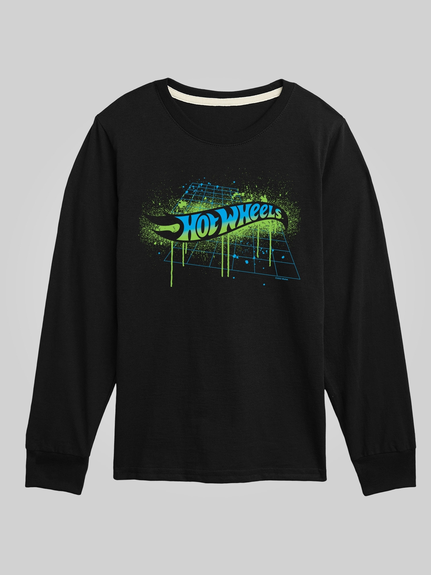 Kids Hot Wheels Logo Spray Paint Long Sleeve Graphic Tee - Black