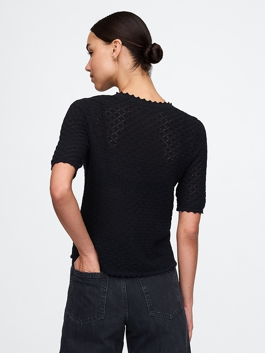 Image number 3 showing, Linen-Blend Pointelle Henley Top