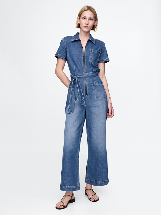 Image number 1 showing, Belted Denim Jumpsuit