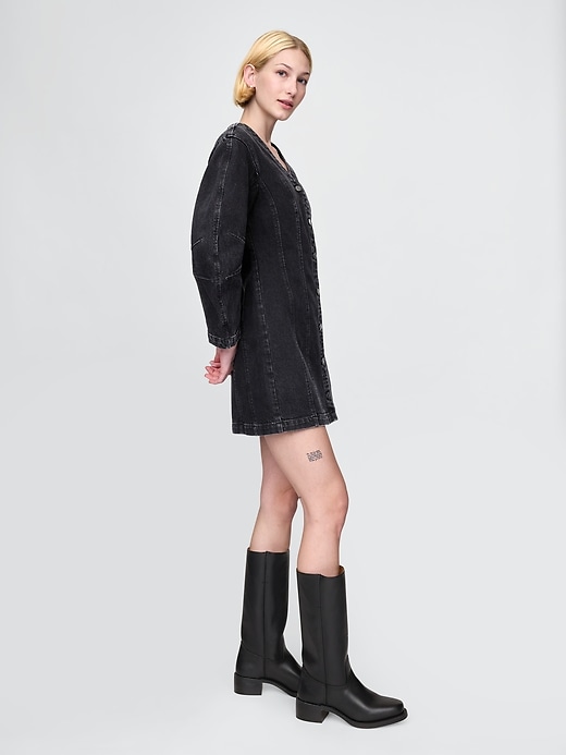 Image number 3 showing, Barrel-Sleeve Denim Mini Dress