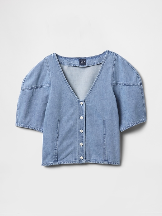 Image number 5 showing, Cropped Puff-Sleeve Denim Shirt