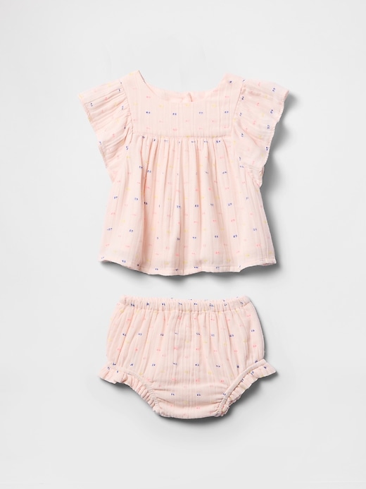 Image number 1 showing, Baby Crinkle Gauze Ruffle Outfit Set