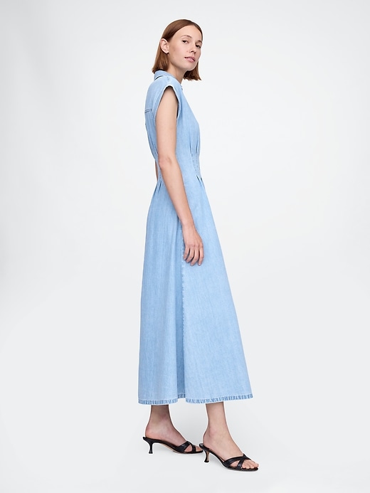 Image number 3 showing, Denim Pleated Maxi Shirtdress