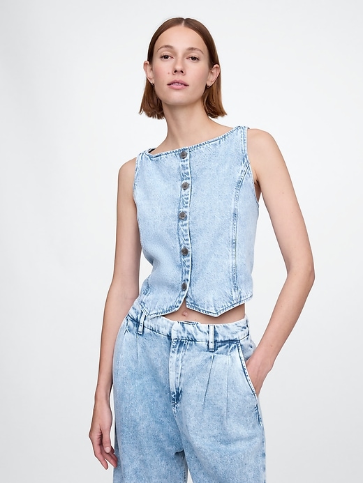 Image number 1 showing, UltraSoft Cropped Denim Vest