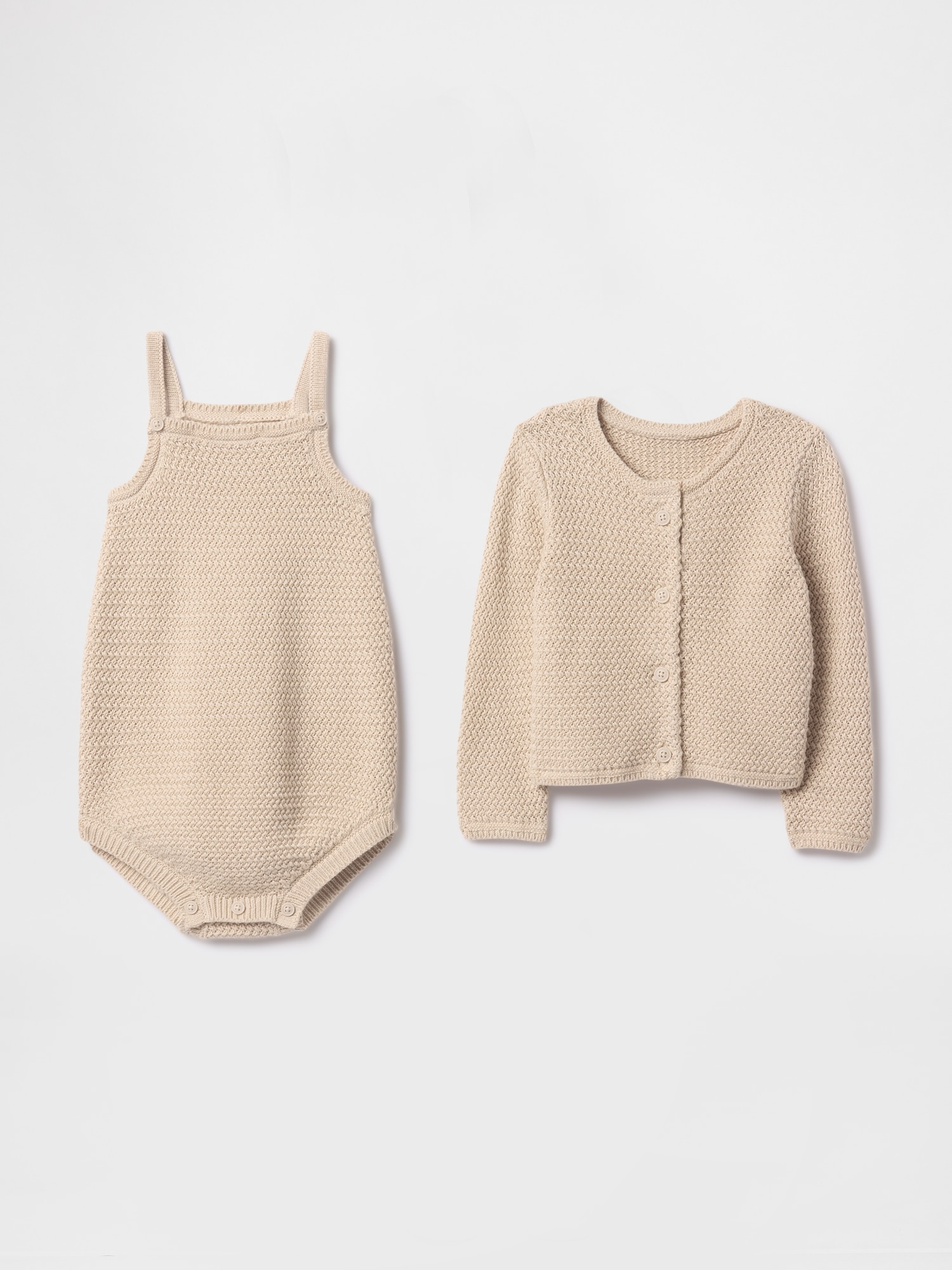 Baby Cardigan Sweater Outfit Set - Beige