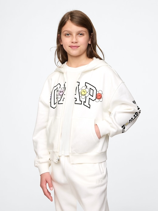 Image number 1 showing, Kids VintageSoft Smiley World Logo Zip Hoodie