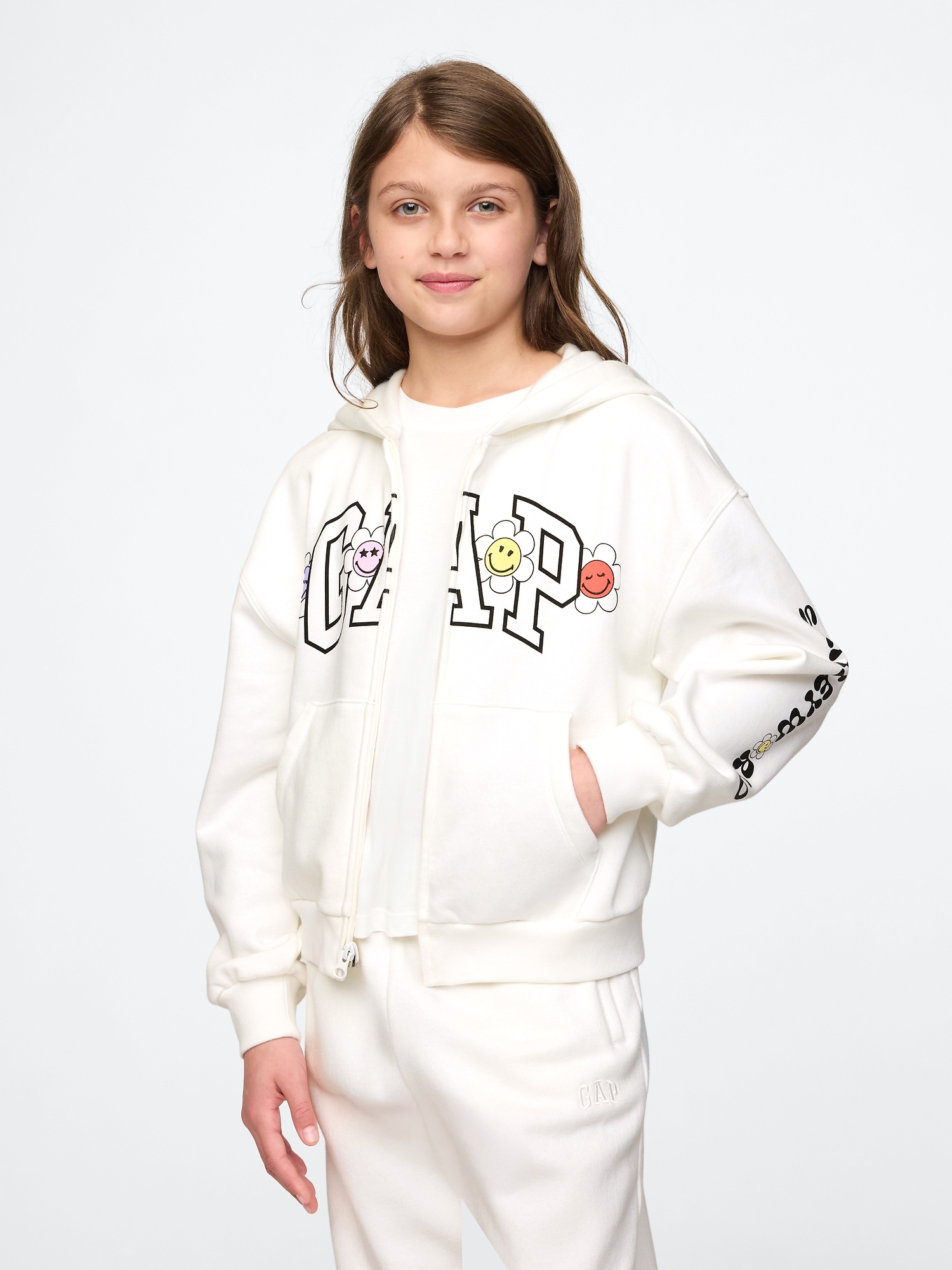 Kids Vintage Soft Smiley World Logo Zip Hoodie