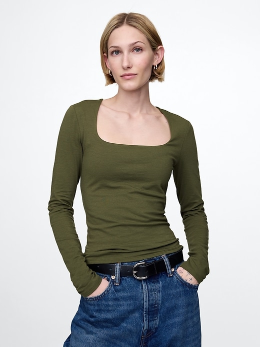 Image number 1 showing, CloseKnit Jersey Square-Neck Top