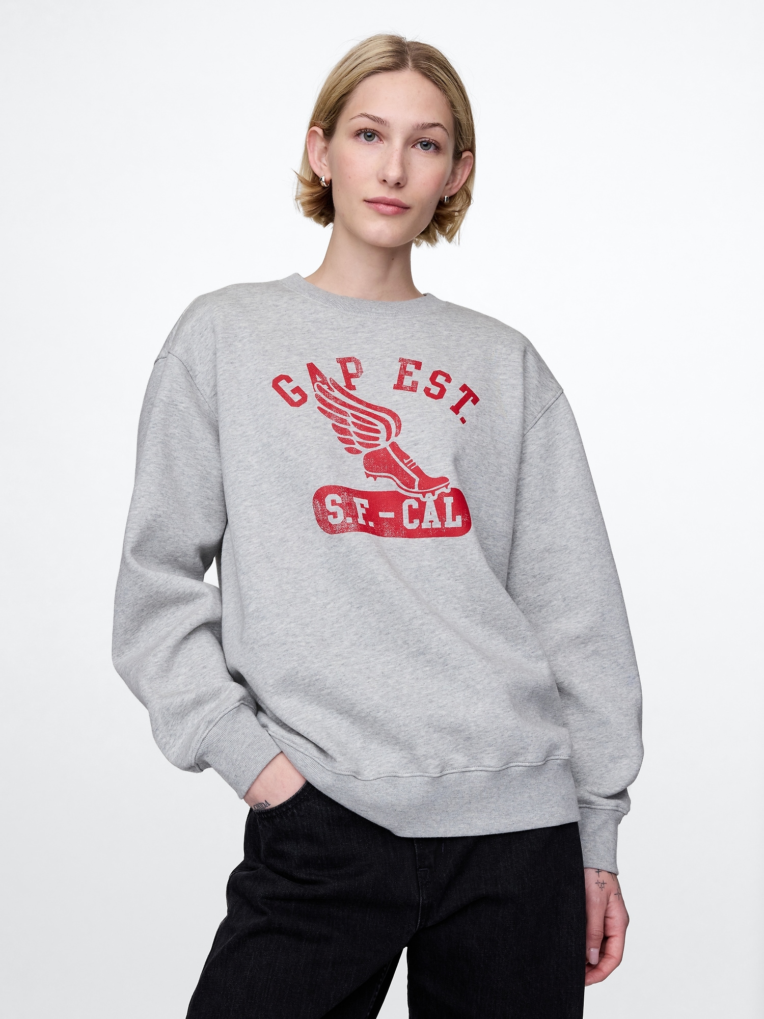 VintageSoft Gap Logo Tunic Sweatshirt - Gray