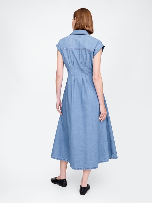 Image number 2 showing, Denim Pleated Maxi Shirtdress