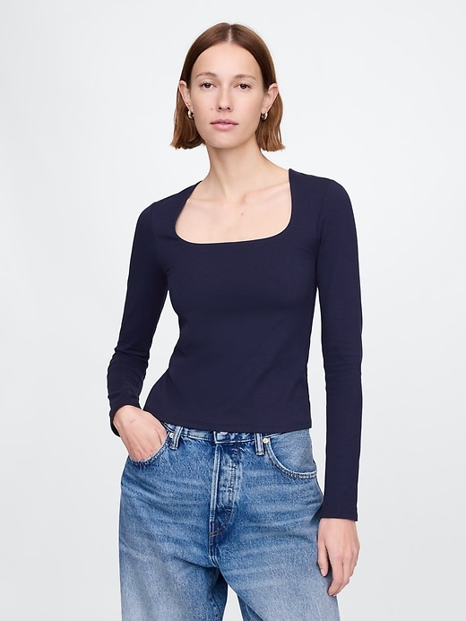 Image number 1 showing, CloseKnit Jersey Square-Neck Top