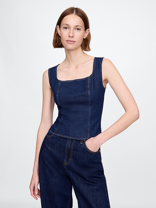 Image number 1 showing, Square-Neck Denim Top