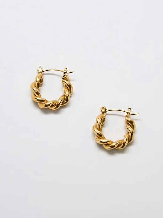 Image number 1 showing, Gold Oval Twist Hoop Earrings