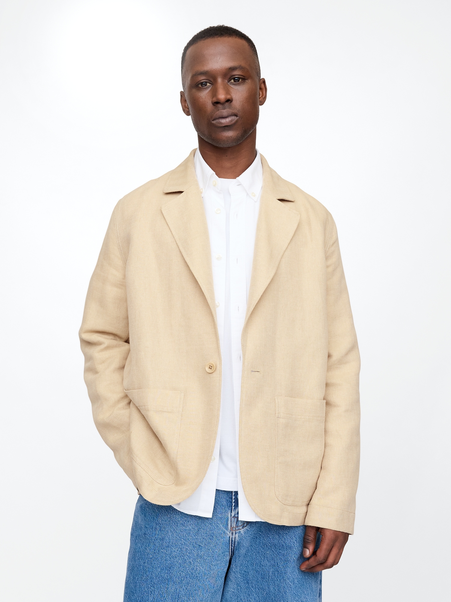 Relaxed Linen-Cotton Blazer - Beige