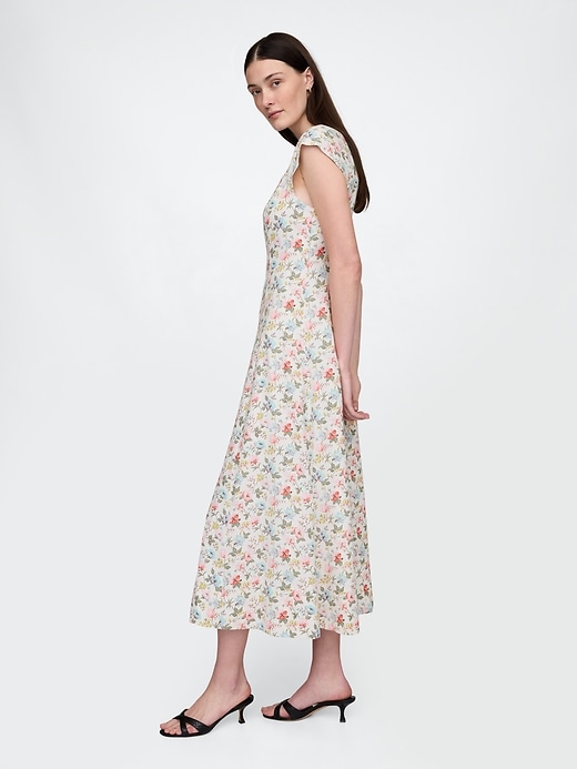 Image number 3 showing, Linen-Blend Cap-Sleeve Maxi Dress