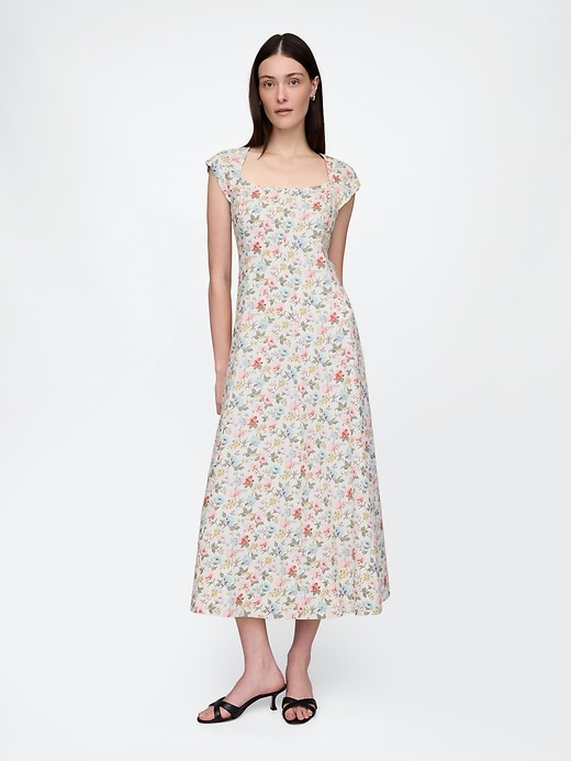 Image number 1 showing, Linen-Blend Cap-Sleeve Maxi Dress