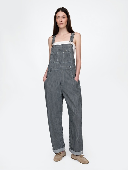 Image number 1 showing, Denim Stripe Loose Overalls