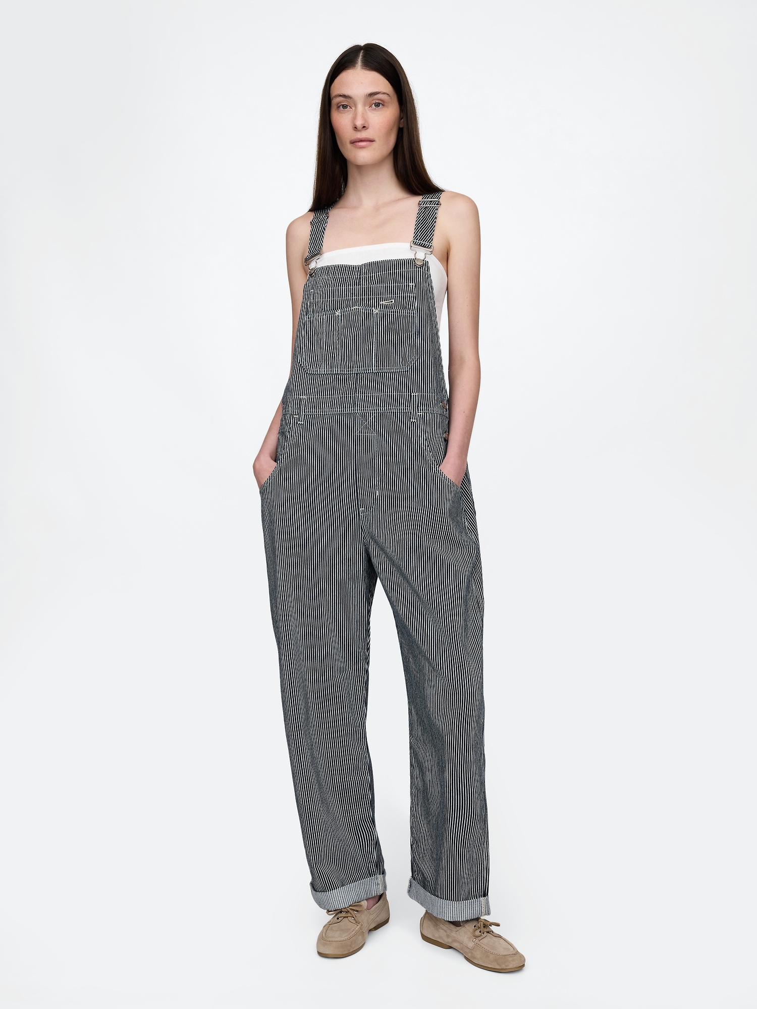 Denim Stripe Loose Overalls