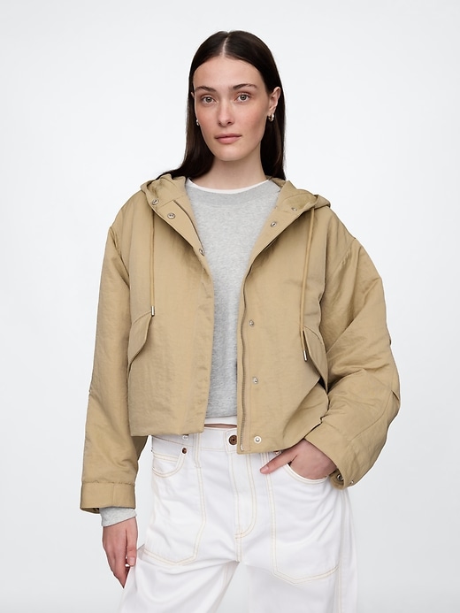 Image number 1 showing, Hooded Nylon Cropped Jacket