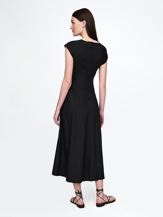 Image number 2 showing, Linen-Blend Cap-Sleeve Midi Dress