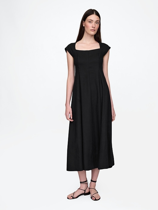 Image number 1 showing, Linen-Blend Cap-Sleeve Midi Dress