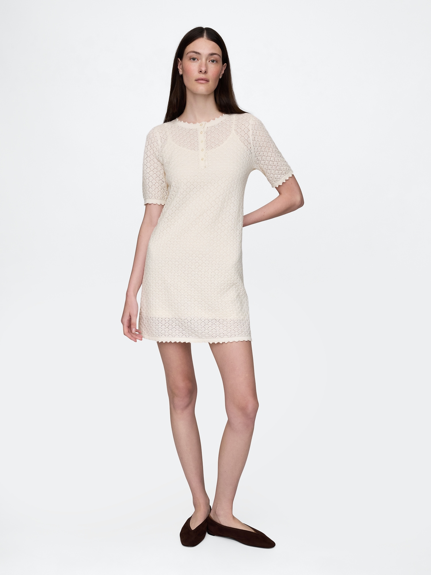 Linen-Blend Pointelle Dress