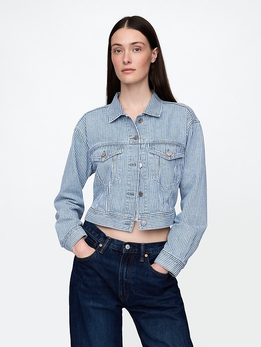 Image number 1 showing, UltraSoft Denim Stripe Cropped Icon Jacket