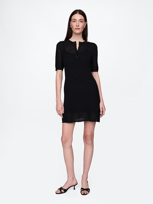 Image number 1 showing, Linen-Blend Pointelle Dress