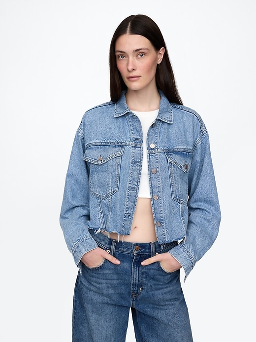 Image number 1 showing, UltraSoft Relaxed Cropped Icon Denim Jacket