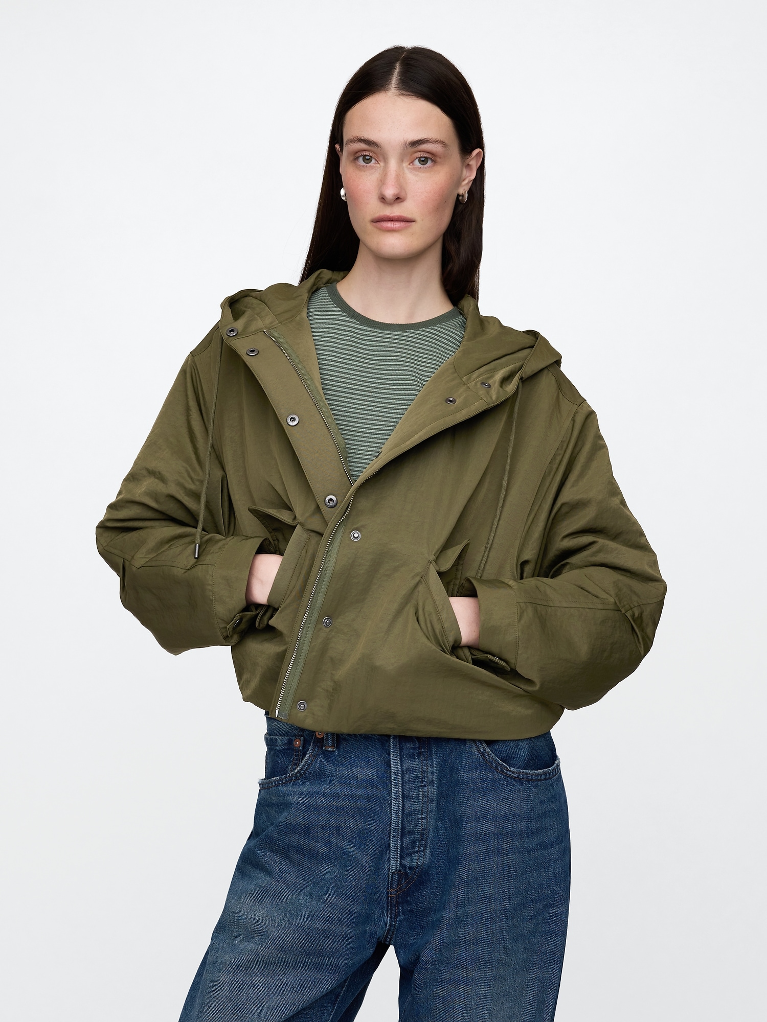 Hooded Nylon Cropped Jacket