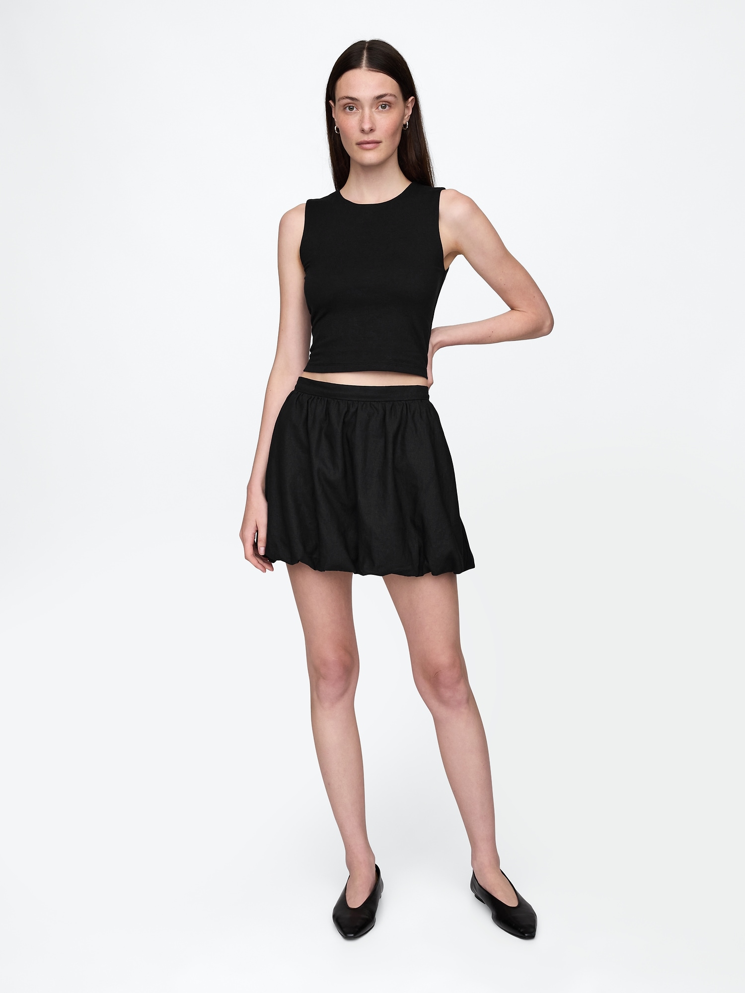 Linen-Blend Bubble Mini Skirt