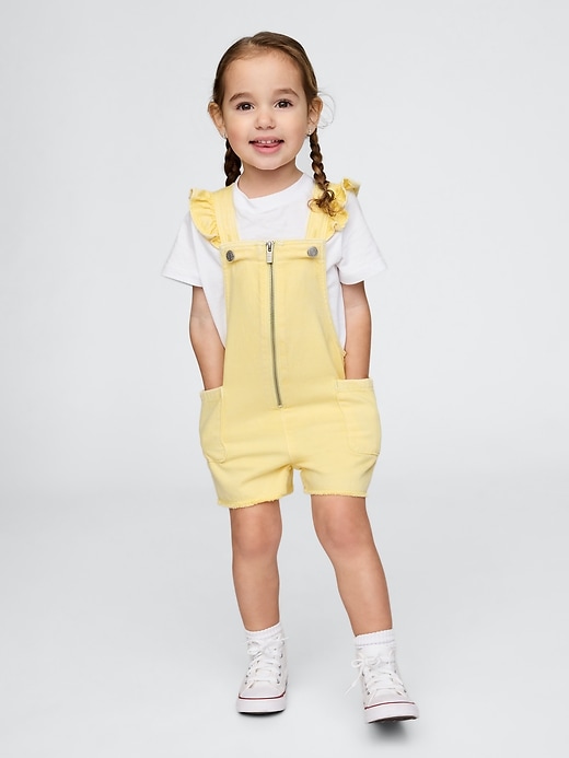 Image number 1 showing, Baby & Toddler UltraSoft Ruffle Denim Shortalls