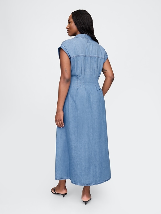 Image number 6 showing, Denim Pleated Maxi Shirtdress