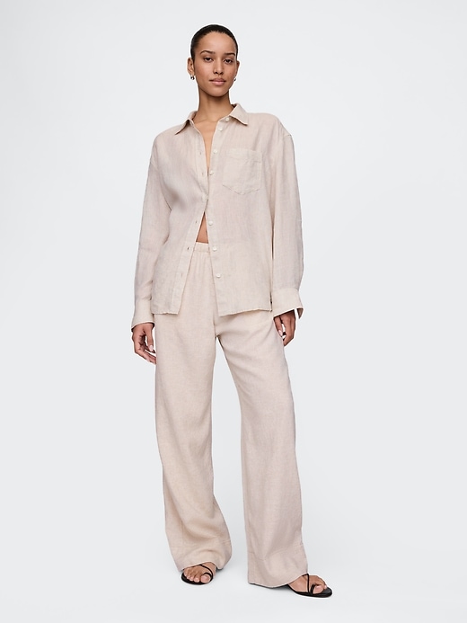 Image number 1 showing, Linen-Blend Easy Wide-Hem Pants