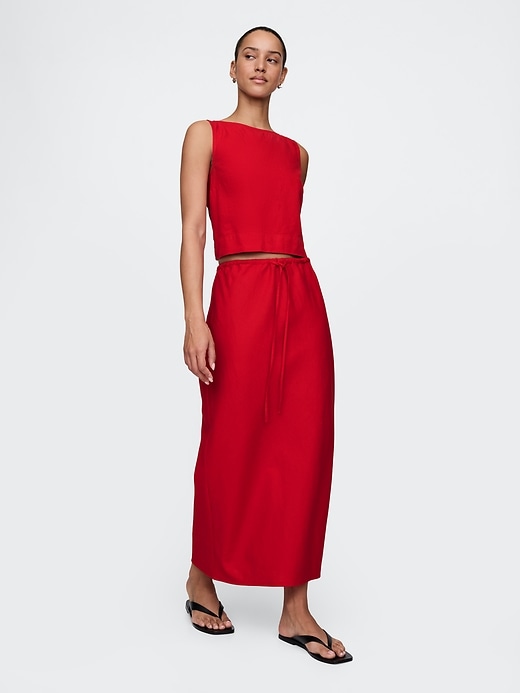 Image number 1 showing, Linen-Blend Midi Skirt