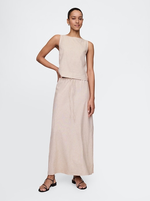 Image number 1 showing, Linen-Blend Midi Skirt