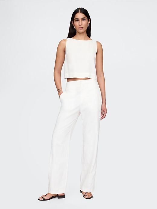 Image number 1 showing, Linen-Blend Relaxed Straight Ankle Pants