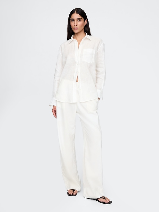 Image number 1 showing, Linen-Blend Easy Wide-Hem Pants