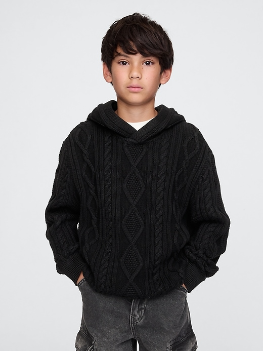 Image number 1 showing, Kids Hooded Cable-Knit Sweater