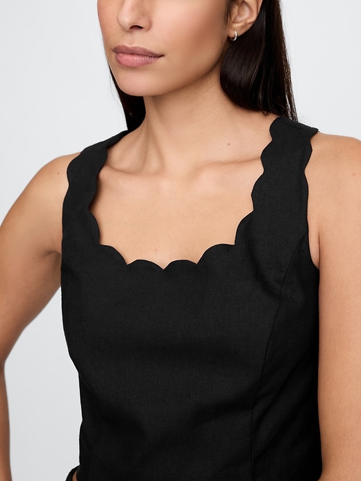 Image number 4 showing, Linen-Blend Scalloped Cropped Top