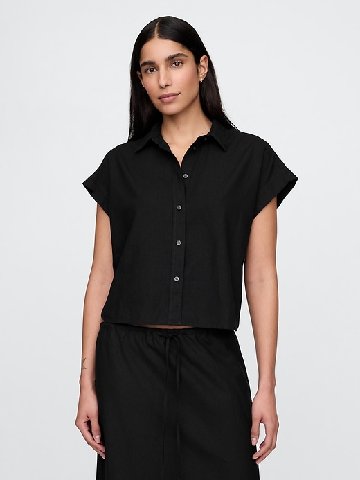 Image number 1 showing, Linen-Blend Cropped Shirt