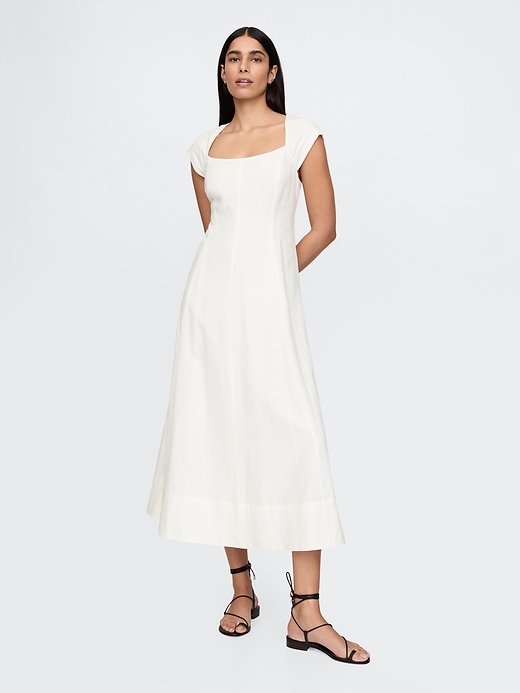 Image number 1 showing, Linen-Blend Cap-Sleeve Midi Dress