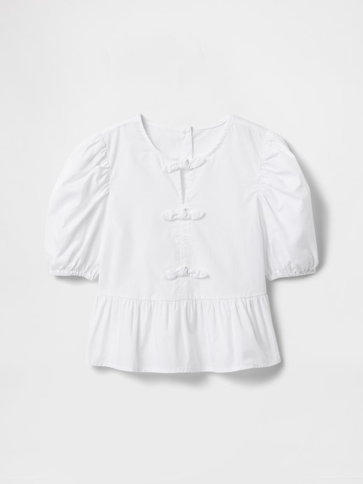 Image number 2 showing, Kids Puff-Sleeve Peplum Bow Top