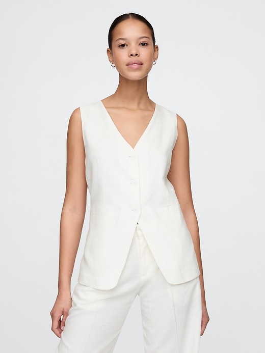 Image number 1 showing, Linen-Blend Longline Vest