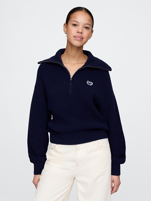 Image number 1 showing, 100% Cotton Half-Zip Pullover Sweater